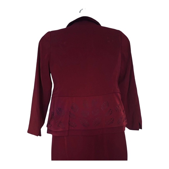 Midnight Velvet Cutwork Fall Burgundy Desk to  Dinner Office Power Skirt Suit - Picture 10 of 15